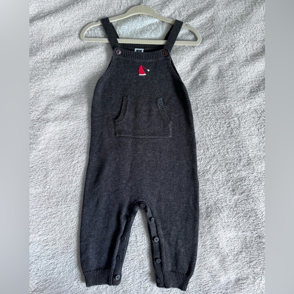 Janie and Jack Santa hat sweater overalls